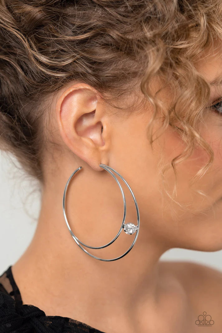 Theater Hoop White Earring