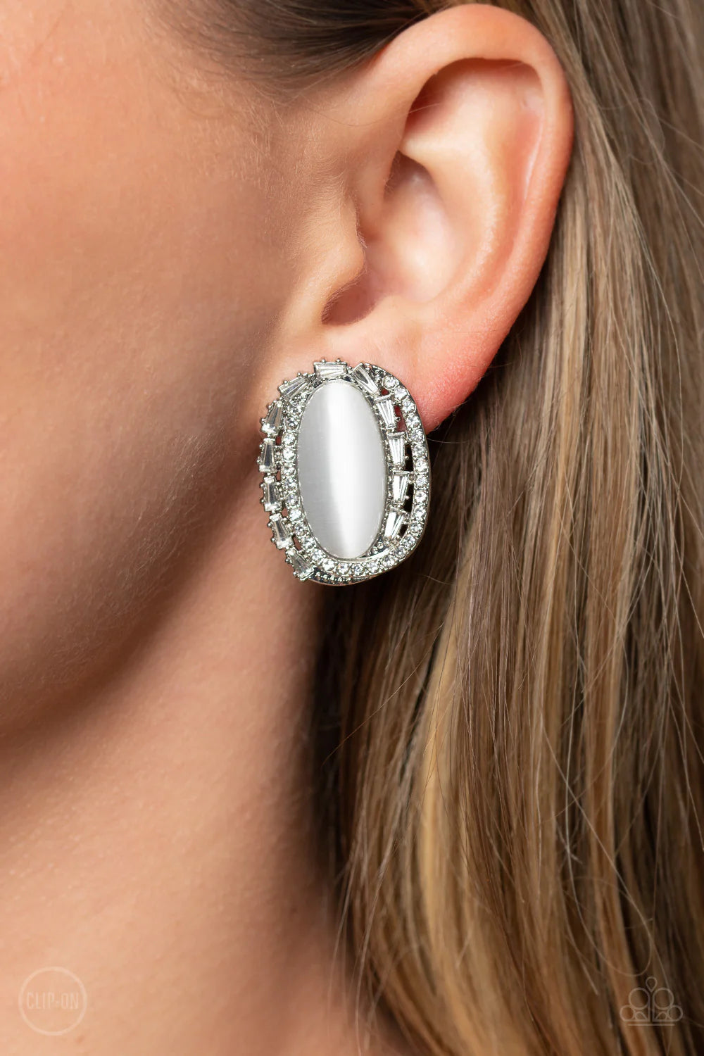 Paparazzi Shimmery Statement - White Clip-On Earring