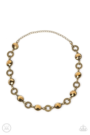 Rhinestone Rollout - Brass Necklace